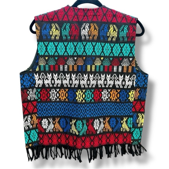 VTG Hand Woven Mexican Guatamalan Mayan Aztec Animal Embroidered Vest Sz SM-MD - Picture 6 of 6